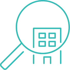 建物に虫眼鏡を当てているイラスト